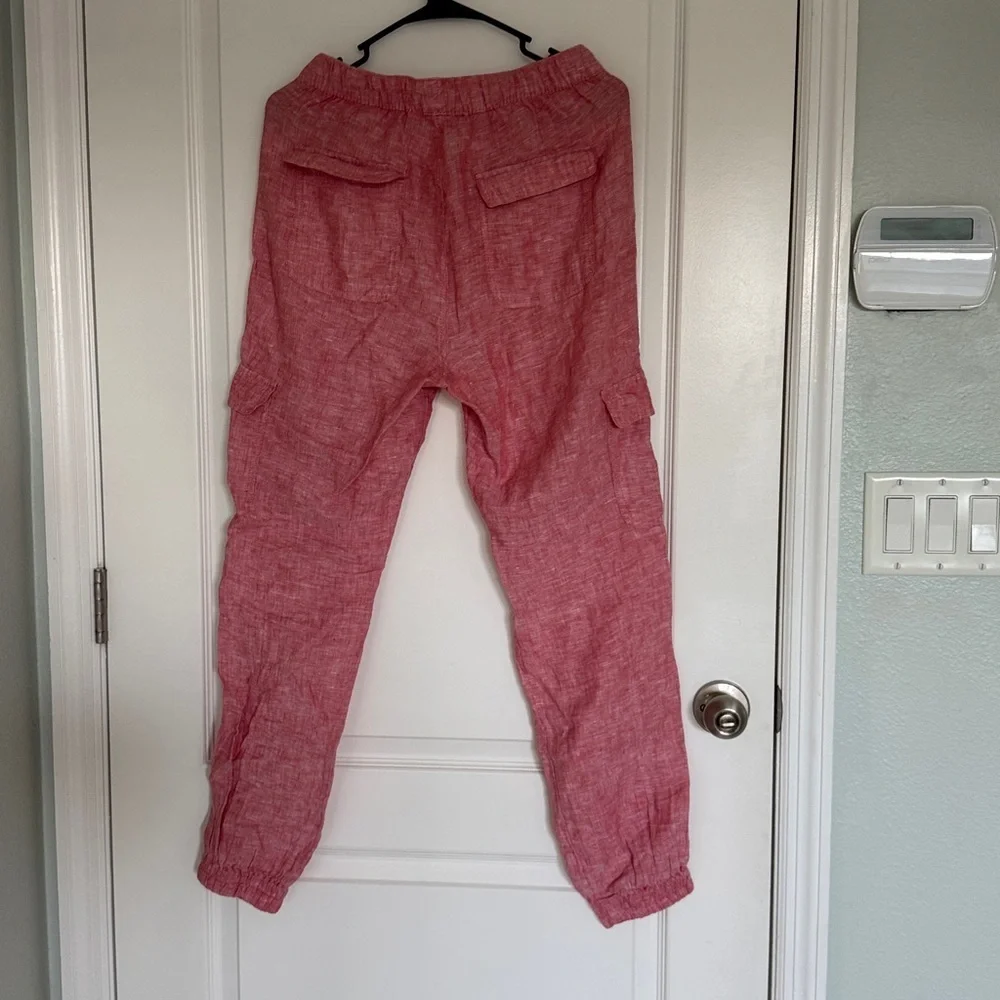 Nicole Miller Light Red 100% Linen Joggers Pants Size Small - Picture 4 of 8